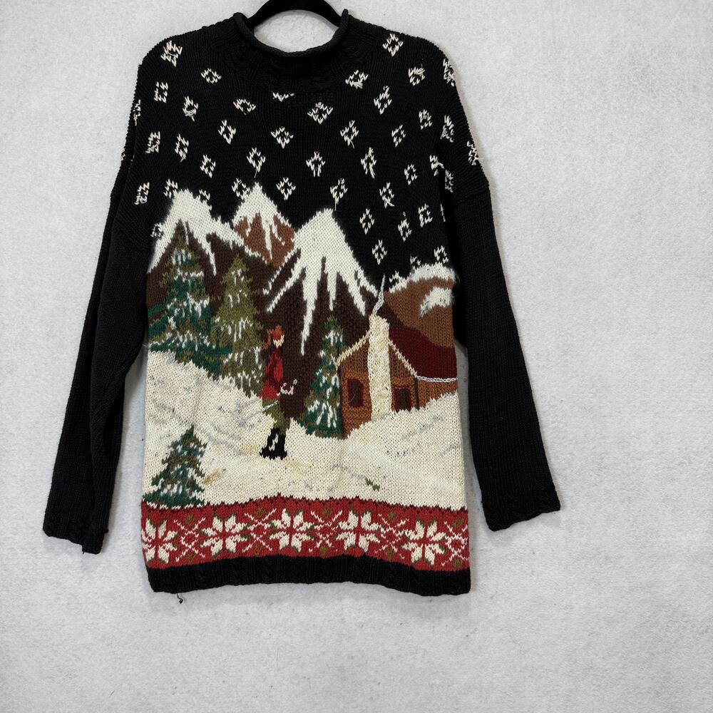 Vintage Erika Sweater Womens Medium Winter Scene Christmas Hand Knit Pullover